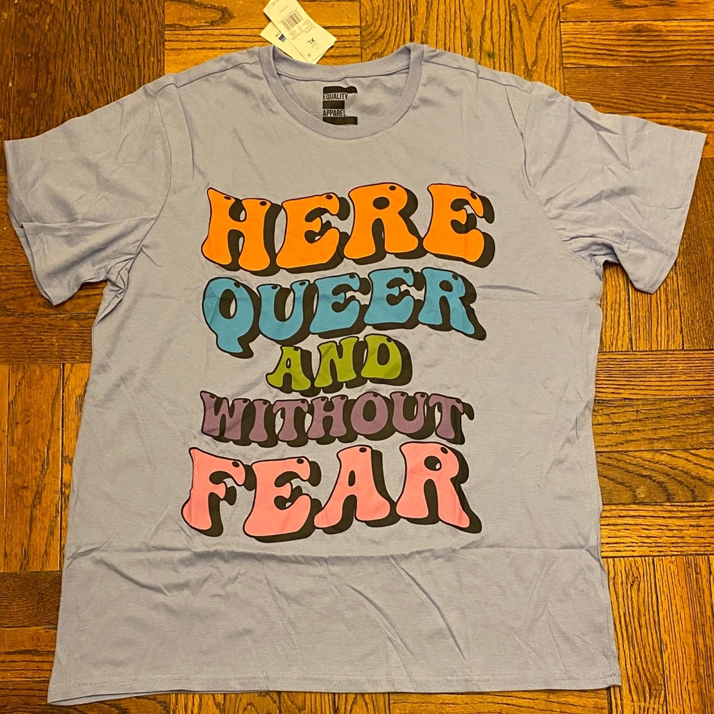 Genderless Blue Graphic Tee with Bold Statement by Equality Apparel